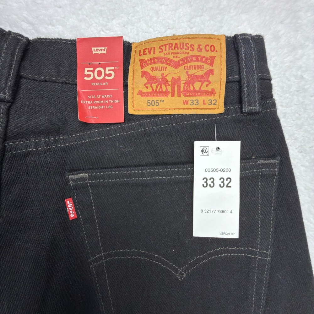 Levis 505 Regular Fit Straight Leg Jeans Mens 33x32 Black NWT NOS Vintage